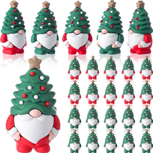Sonwyoung 25 Pcs Mini Gnome Figurines Tiny Miniature Gnomes Figures to Hide and Seek Little Rubber Statue for Fairy Garden Patio Yard Lawn Spring Table Decor Gift (1.4in Santa)