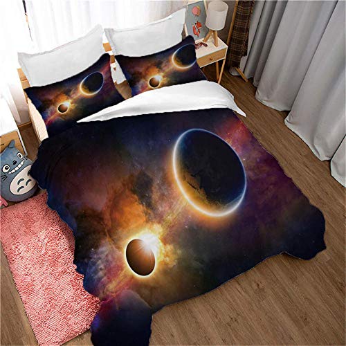 QWFDAQ Funda de edredón Planetas del Sistema Solar Azul púrpura Amarillo Funda nórdica Estampada 200x200cm Microfibra-1Funda de Edredon con 2 Fundas de Almohada,3Piezas,Muy Suave,No alérgico