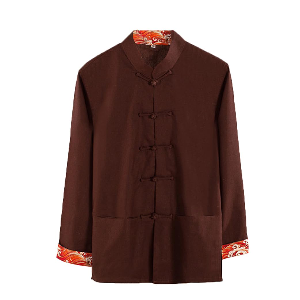 ZHOUXIAO Giacca per Kung Fu Sciolta, Vestiti da Uniforme da Tai Chi Si Abita Cinese Kung Fu Abiti Ala di Cotone Puro Cotone Chun, Vestito a Maniche Lunghe Tangamera Hanfu Cam coffee-4XL