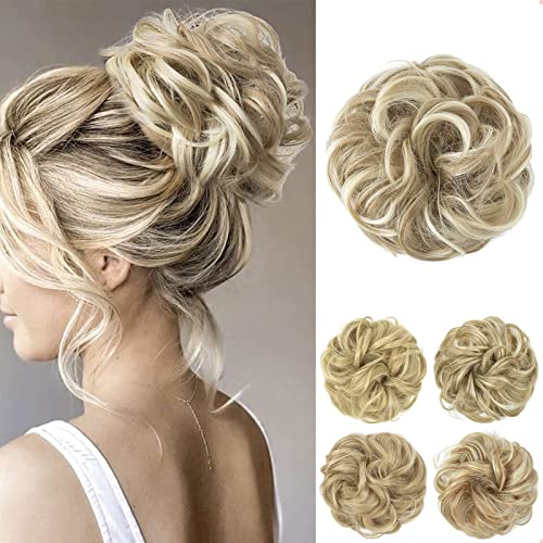 JJstar Chignon Postiche Cheveux Grande Postiches Bouclés Ondulés Chouchou Cheveux Naturel Faux Chignon Elastique pour Femmes Fille (Blonde sale)