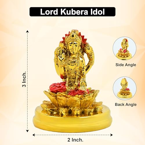 Image of HindCraft Lord Kuber Idol for Home & Office Vastu - Golden Kubera Statue for Wealth, Prosperity & Good Luck - Kuber Murti for Pooja Room, Car Dashboard, Office Desk - Dhanteras
