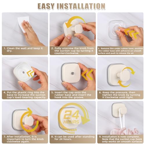 Image of No-Drill Reusable Suction Cup Hooks, Towel, Robe, Loofah, Coat Hook for Glass, Mirror, Tile, Shower, Bathroom, Kitchen & Metal (Smooth, Non-Porous Surfaces) (2, Milk White)