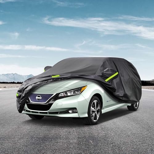 Image of Kaugung 7 Layers Hatchback Car Cover Custom Fit Nissan Leaf from 2010 to 2025, Waterproof All Weather Resistant Outdoor Indoor Sun Rain Dust Snow Protection.(USA Warehouse,Within 3-7 Days) Black