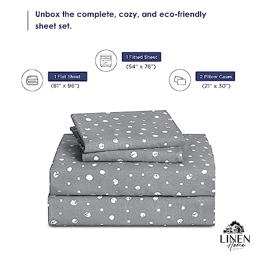 Image of Linen Home Cotton Lyocell Blend Percale Sheet Set Full Size - 4 Piece Deep Pocket Bedding, Pre-Washed & Shrunk, Crisp Cooling Fabric, Fade-Resistant, Hotel Luxury, Wrinkle-Free - Polka Charcoal