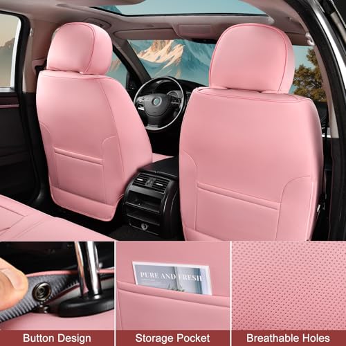 Image of TIEHESYT Pink Car Seat Covers Front Pair, Breathable Leather Automotive Front Seat Covers & Headrest, Auto Seat Cover, Compatible with Most Cars Sedans SUV Pickup Trucks
