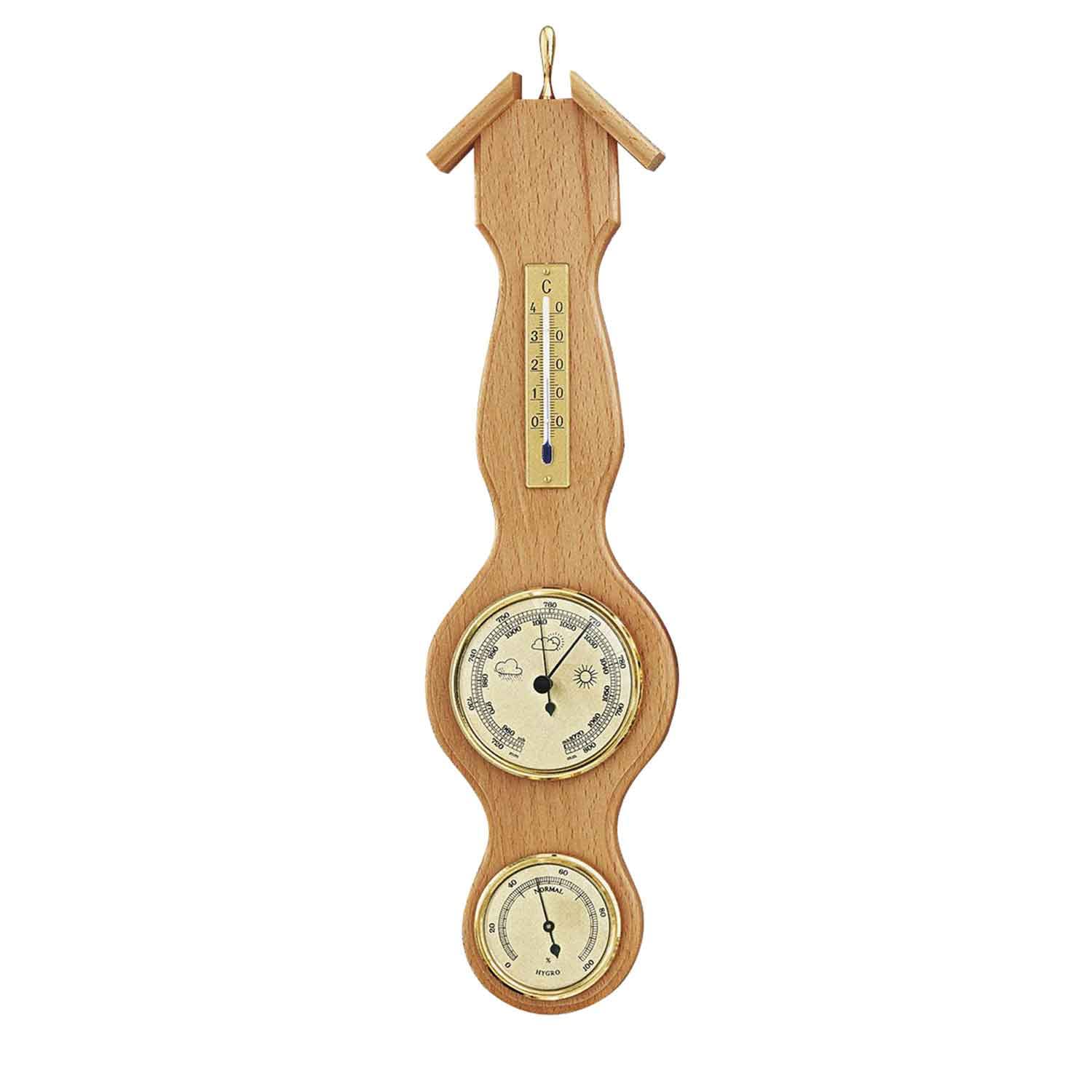 SELVA Wetterstation mit Barometer, Thermometer und Hygrometer, aus Naturholz, 440 x 115 mm, Made in Germany