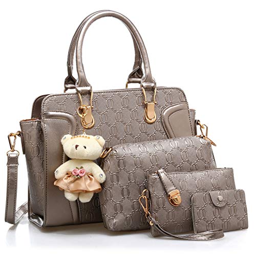 Pahajim Bolsos para Mujeres Bolsos de Mano de PU Piel Bolsos Mujer 4pcs Bolsos Bolsa de Mensajero Mujeres Monederos (Champán)