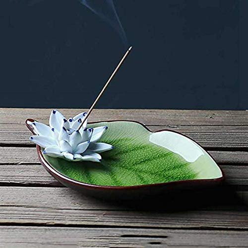 Corciosy Incense Stick Burner Holder-Ceramic Decorative Lotus Incense Burner Leaf -Incense Ash Catcher Tray Green