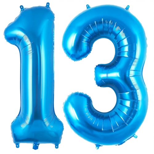 Blue 13 Balloon Number,40 Inch Number 13 Balloon Big Blue Foil Mylar Helium Balloon for Birthday Party Decorations