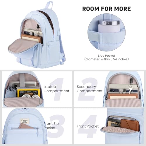 Image of WINDARS School Backpack with Lunch Box for Teen Girls, Cute College Backpacks for Women Students Aesthetic Bookbag Large 15.6 Inch Laptop Bag Middle School Travel Back Pack (Blue-3 Pcs)