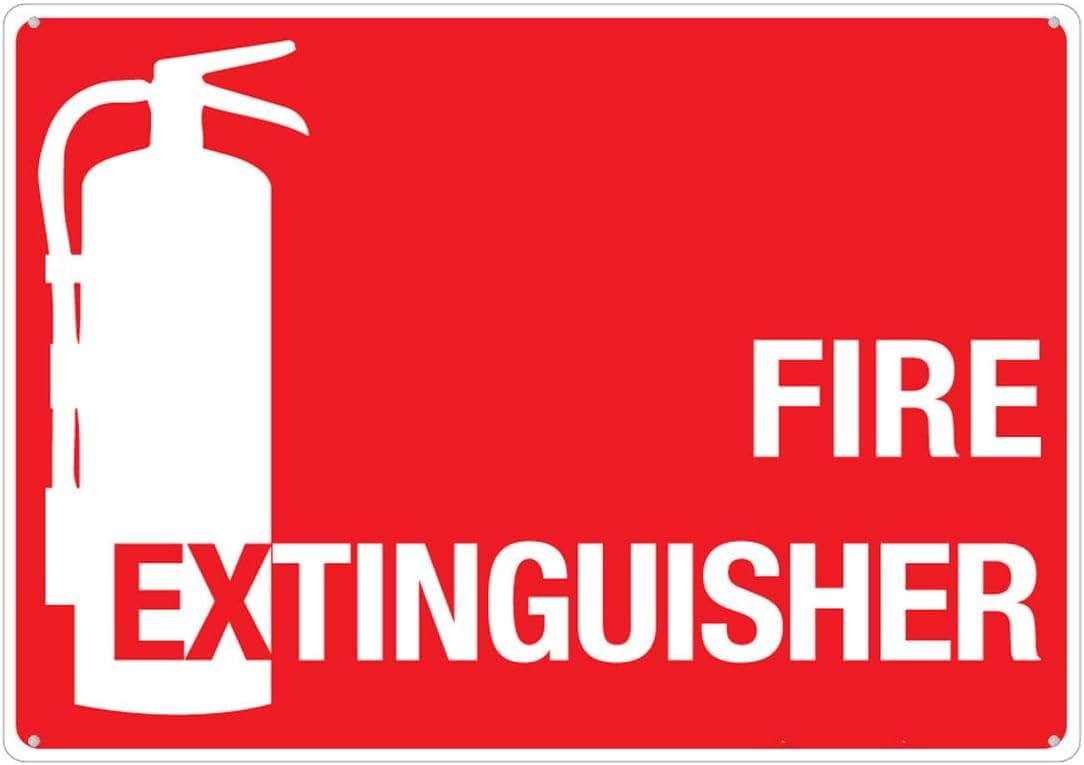 Fire Extinguisher Rust Free Aluminum Tin Sign - Warning Decor with Pre-Drilled Holes for Indoor-Outdoor Office, Kitchen, Workshop Fire Zone - 8x12 Inch​