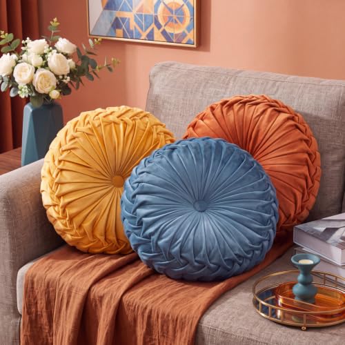 Drydiet 3 Pcs Round Throw Velvet Pillows (Yellow...