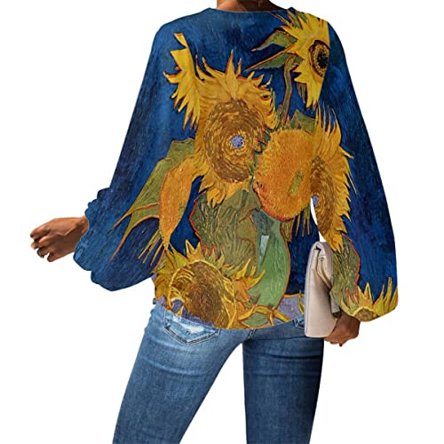 JooMeryer Women's Starry Night Print V-Neck Long Sleeve Casual Chiffon Blouses Shirts Tops2