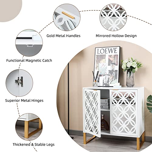 Muiity Floor Cabinet, Sideboard Buffet Cabinet, Mdf Storage Cabinet With Mirrored Doors And Adjustable Shelf, Hollow-Carved Cabinet For Living Room, Entryway #TOP4