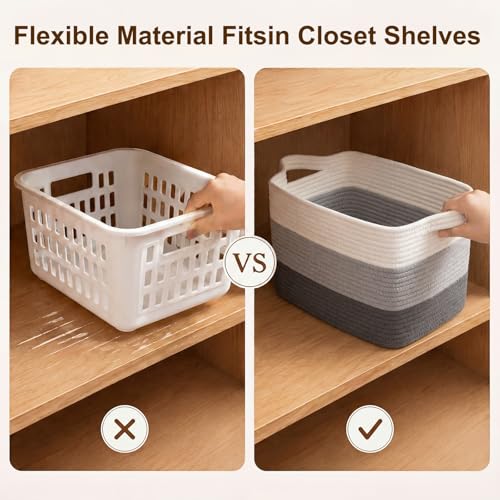 Image of OIAHOMY Cotton Rope Storage Baskets for Organizing Dark Gray 3-Pack
