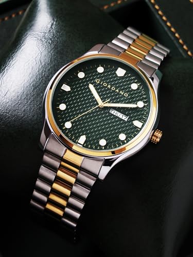 Image of Giordano Analog Watch for Men with Two-Tone Stainless Steel Strap & Textured Dial, Day-Date Display, Elegant Casual Style
