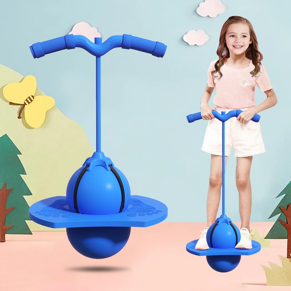 HTU Pogo con Maniglia e Pompa Bounce Jump Trick Board per Bambini (Blu)