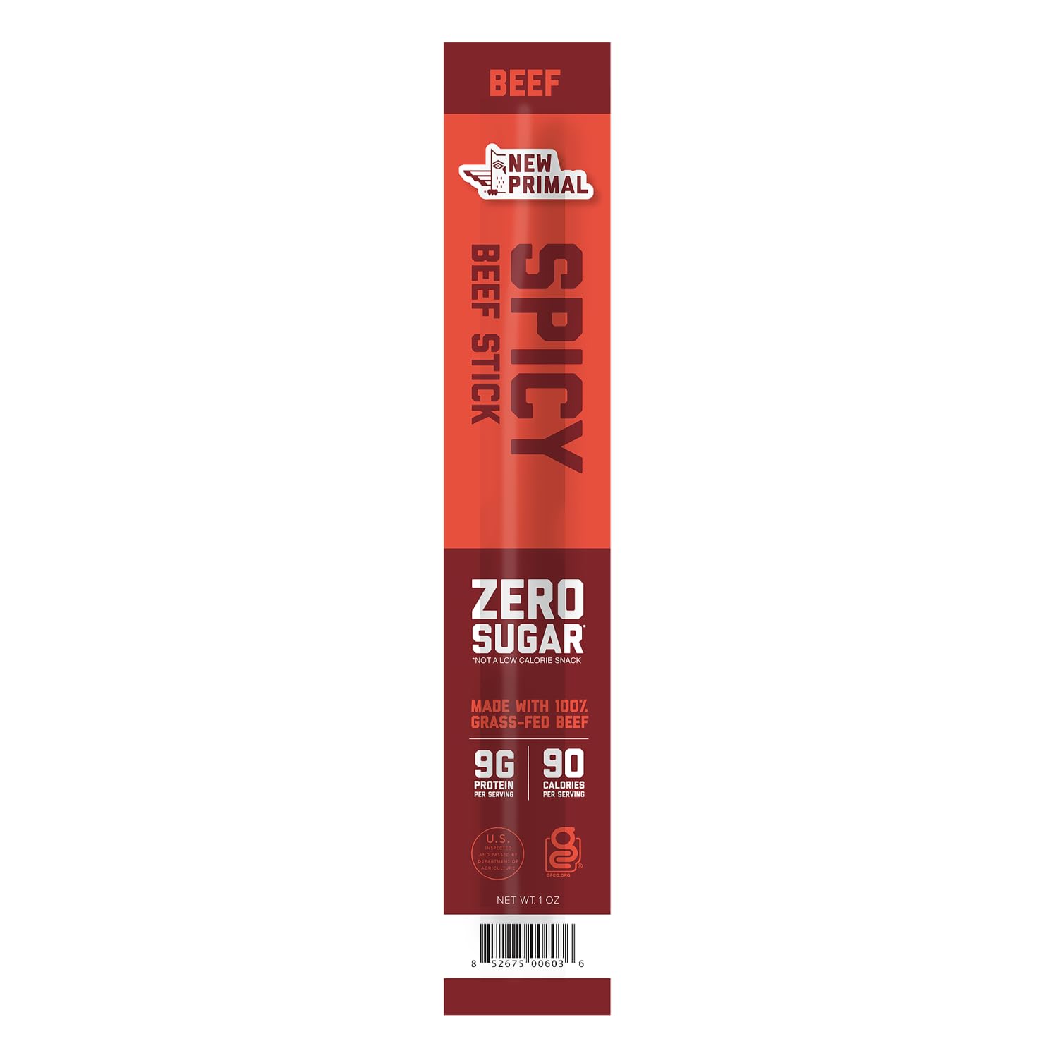 The New Primal Spicy Beef Stick - 100% Grass Fed Beef - Whole30 Approved, Certified Paleo, Keto, and Gluten-Free Meat Snack with 6g of Protein and Zero Sugar - 1 oz. (1 Count)