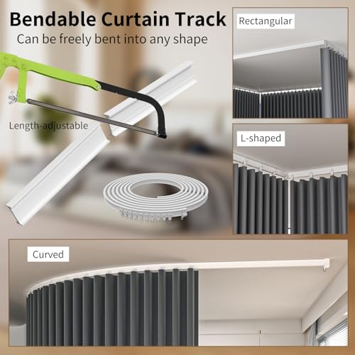 Image of Ceiling Mount Room Divider Curtains,Track Sets for Room Separation,Grey | Ceiling mount track set included,Blackout curtains thermal insulated & noise reduction fabric,For bedroom privacy partition