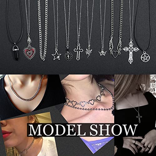 14 Pcs Grunge Goth Necklace Set Y2k Grunge Jewelry Gothic Cross Y2k Star Emo Accessories Y2k Jewelry Set for Women Men3