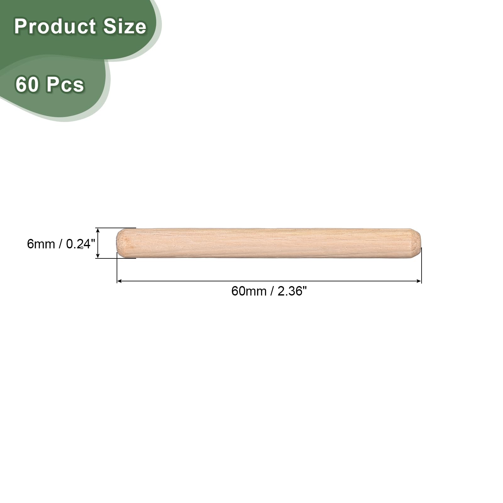 sourcing map 60 perni in legno 6 x 60 mm (0,24 x 2,36) estremità smussate scanalate in legno duro essiccato per la lavorazione del legno mobili mensole