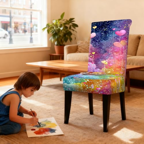 Image of Nuxovilar Heart Starry Sky Purple Stretch 23.6x70in 2PCS Chair Covers | Stretch Slipcover Dreamy Protector Sky Wrap Seat Guard Dining Room Bedroom Wedding Feast (Purple Starry)