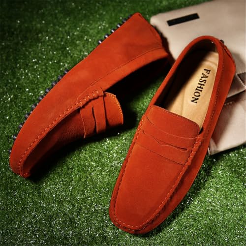 Image of ANUFER Men's Suede Leather Penny Loafers Comfort Driving Shoes Moccasin Slippers