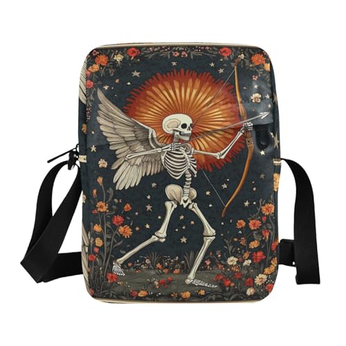 Boho Skeleton Flower small messenger bag for men crossbody bag men Shoulder Hand Bag For Woman Adjustable Strap for Outdoor Daily Shopping