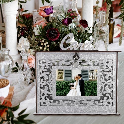 Caja de tarjetas de boda de madera noble STOBAZA con marco decorativo premium 8