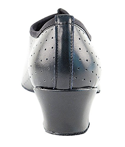 Very Fine Dance Shoes - Ladies Practice, Cuban Low Heel, Waltz Ballroom Dance Shoes - 2001-1.5-inch Heel and Foldable Brush Bundle - Black Perforated Leather - 7.54