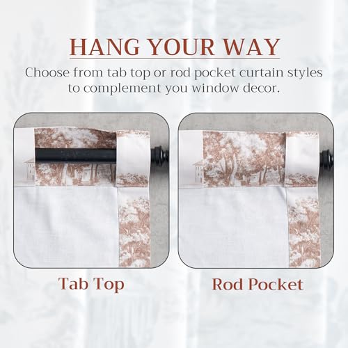 Image of Maison d' Hermine Curtains for Living Room 100% Cotton 50 inchx96 inch (Pack of 1) | 96 inches long Light Filtering Toile Curtains for Windows with Rod and Loop Pockets - Trianon - Brown