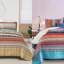 Boho King Quilt Set and Bohemian Quilt Set Queen, Bedspread Set for All Season, Soft Microfiber Lightweight Bedding Set