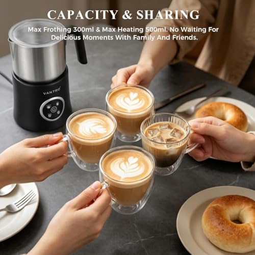 Image of VANTRO 900ml Electric Milk Frother & Milk Warmer, 4-in-1 Automatic Hot & Cold Foam Maker with Detachable Stainless Steel Jug, Coffee Frother for Latte, Cappuccino, Macchiato & Hot Chocolate