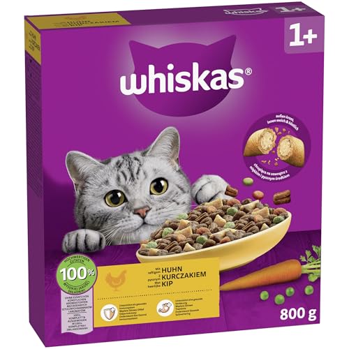 WHISKAS Trockenfutter für ausgewachsene Katzen 5 x 800g mit Huhn