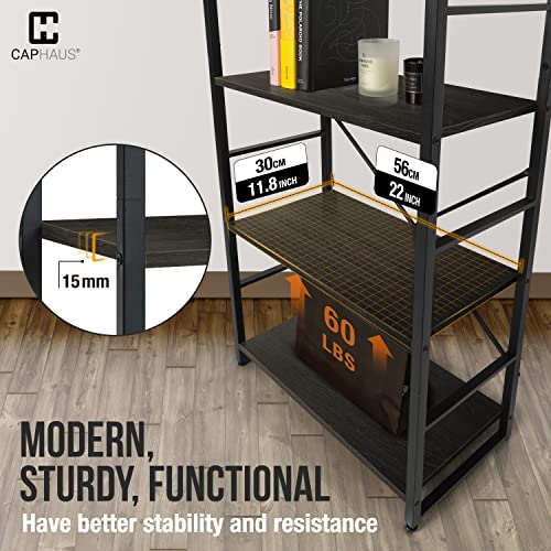 Image of CAPHAUS 4 Tier Bookshelf, 24 Inch Width Free Standing Shelf, Bookcase Shelf Storage Organizer, Industrial Book Shelves for Home Office, Living Room, Kitchen, Black Vintage Shelves & Metal Frame