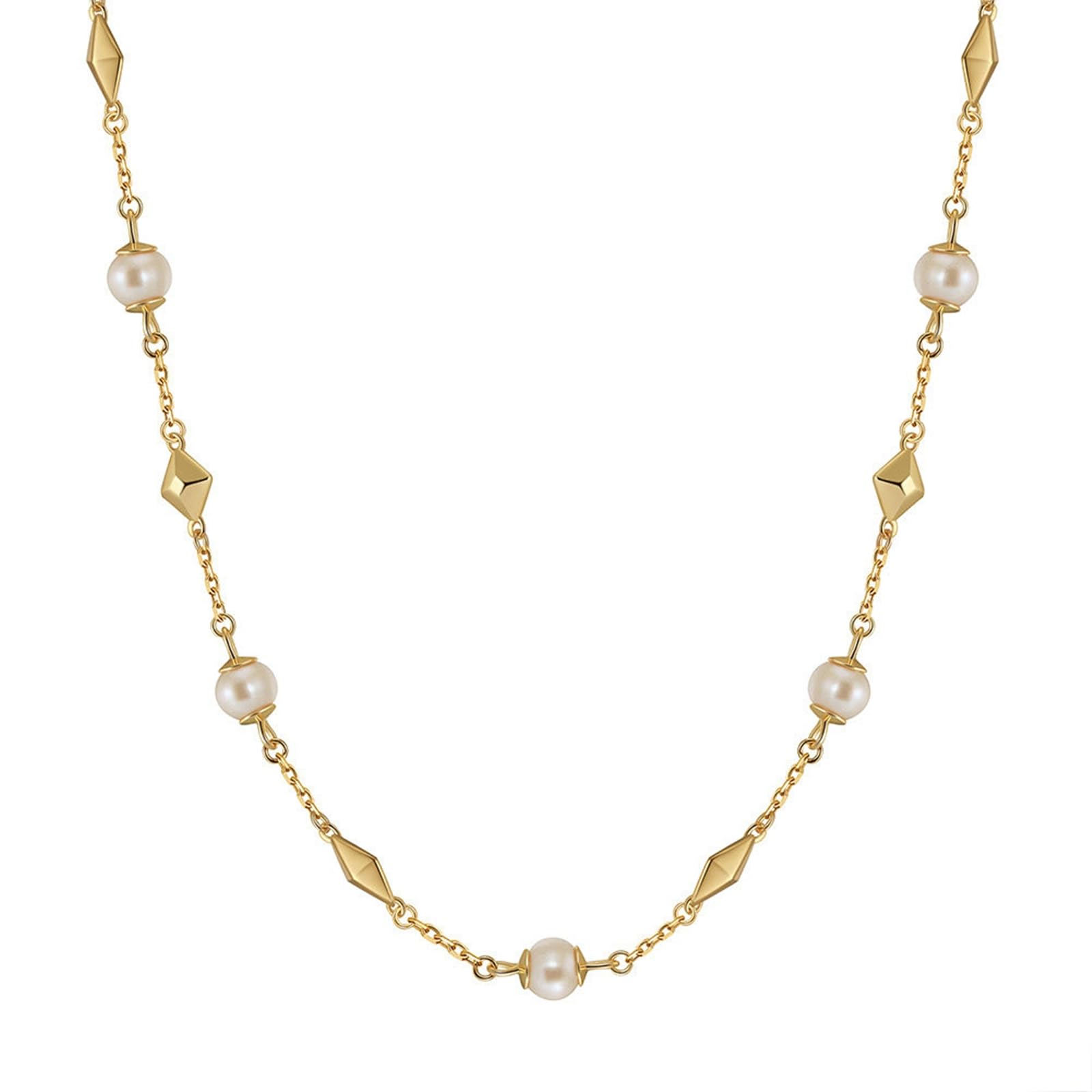 Collana da donna in argento 925, collana da donna in oro, con perle bianche, 45 cm, 45 cm, Argento sterling, Perla