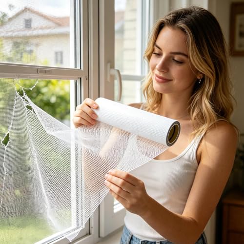 Cinta para mosquiteras autoadhesiva de malla cortable para reparar ventanas en casa 7