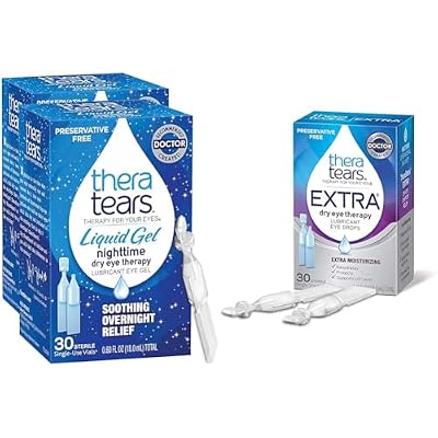 TheraTears Dry Eye Drops Bundle with Liquid Gel Nighttime 30 Vials & Extra Dry Eye Therapy Lubricant 30ct