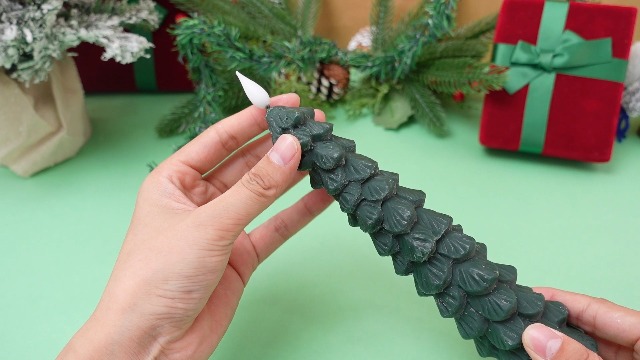 Image of Funtery 6 Pcs LED Christmas Tree Flameless Taper Candles Real Wax Battery Operated Candlestick Lights with 3D Flame and Remote Timer Window Fireplace(Green,Christmas Tree)