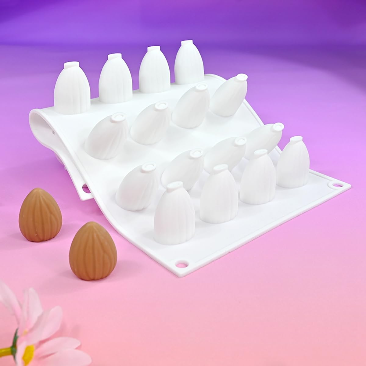 mostsom Moldes de silicona para hornear, molde antiadherente en forma 3D para mousse, fondant, postre francés, pastelería, chocolate, gelatina y tarta de queso (C_almendra)