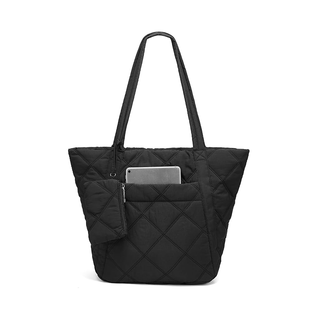 CORALDAISY Puffer Tote Bag for Women Lightweight Tote Bag with Zipper, Large Work Bag Quilted Travel Puffy Shoulder Handbag