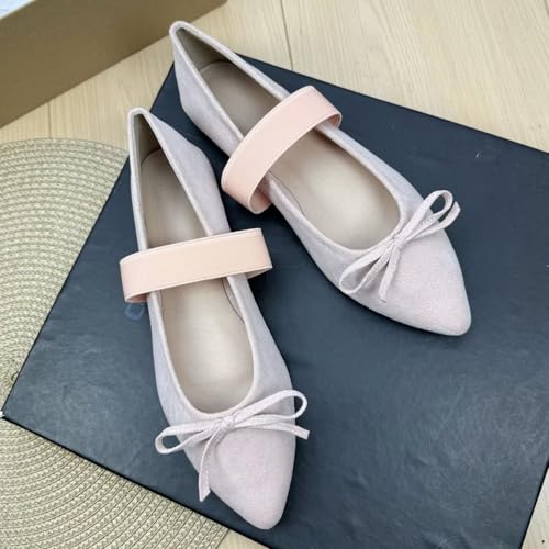 TN TANGNEST Women's Ballets Flats Pointy Toe Elastic Strap Bowtie Mary Janes Flat Shoes Wedding Dress Bowknot2