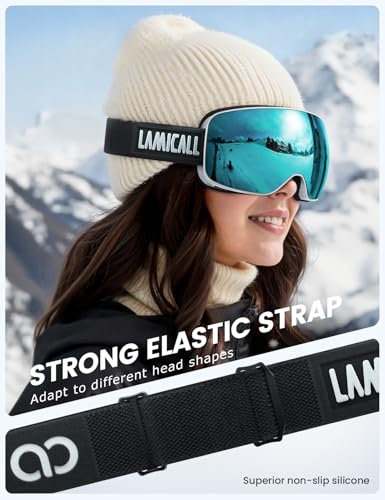 Lamicall Ski Goggles with Ultra HD Lens - 100% UV Protection, 3X Anti-Fog & OTG Design, for Men & Women, Fit for Skiing, Snowboard, Snowmobile