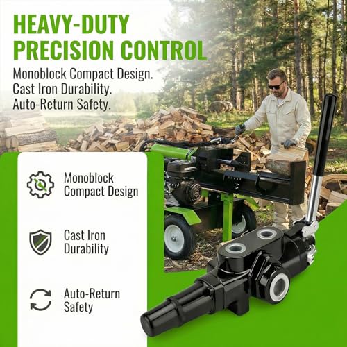 Image of Hydraulic Log Splitter Valve, 1 Spool 25GPM 3626PSI Hydraulic Directional Control Valve, Hydraulic Loader Valve w /Joystick for Log Splitter, Small Tractors & Loaders