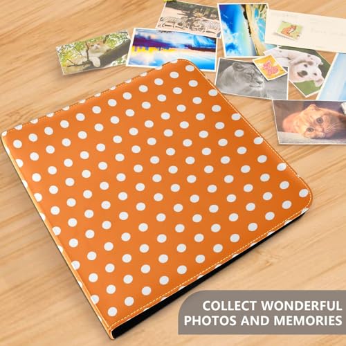 Álbum de fotos adhesivo DIY scrapbook con estampado de lunares blancos y naranjas, encuadernado de 3 anillos, 40 páginas, tamaño 8x10 para recuerdos miniatura 4