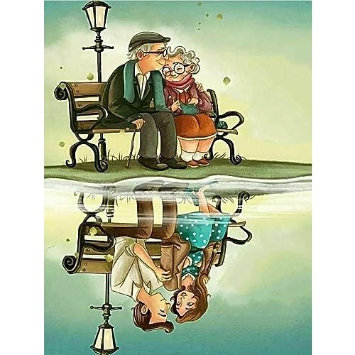 Acudotr Diamond Painting Kits for Adults, 5D DIY Diamond Art Kits for Beginners, Full Drill Diamond Painting Kits for Home Wall Decor, Old Couple, 12x16 Inch