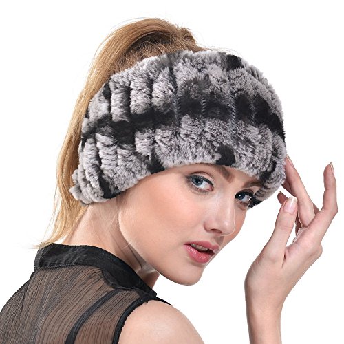 Rabbit Fur Headband - Winter Knit Neck Warmer Real Fur Headbands Women Scarf Muffler (Chinchilla),One Size
