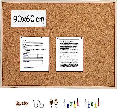 EasyVibe Grands tableaux en liège 90 x 60 cm pour murs avec cadre, 1 lot de tableaux d'affichage encadrés en bois à suspendre, tableau d'affichage mural pour bureau, tableau à messages, tableaux en