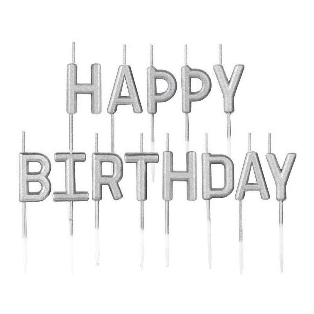 Juhonnz Silver Happy Birthday Candles Set,Metallic Cake Candles With Letter Happy Birthday For Birthday Party Cupcakes Topper Decorations,