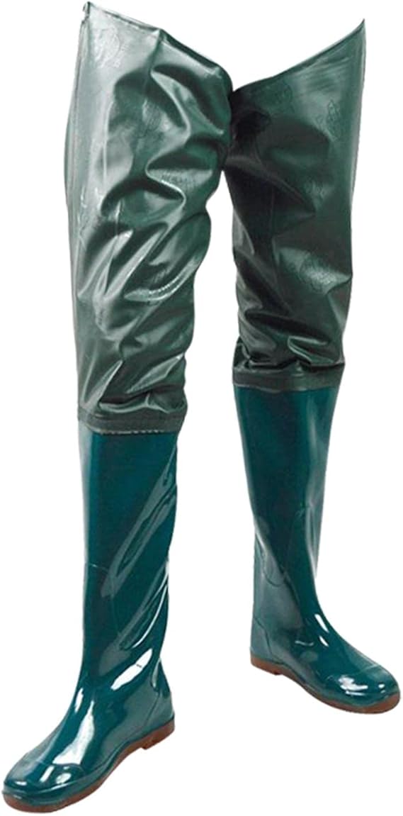 Las botas de pesca con mosca de lahomia en tamaño 43 cuentan con suela dura antideslizante y cierre de hebilla. Fabricadas en PVC, disponibles en 9 tamaños.